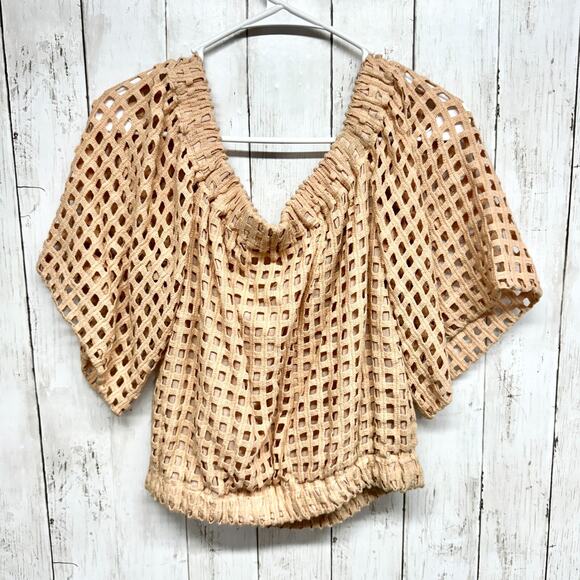 Dear Creatures Top Womens Medium Laced Crossover Crop Top Crochet Off Shoulder - Picture 4 of 4